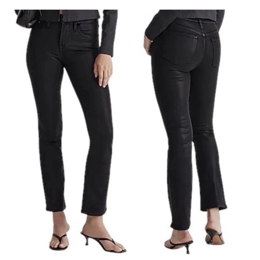 Madewell Jeans 24 Mid Rise Kick Out Jeans Coated Black Denim NN472 NEW Crop